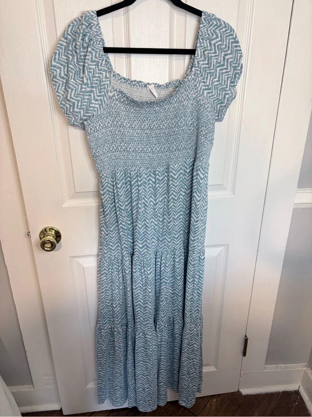 Daily Practice by Anthropologie Blue & White Smocked Tiered Maxi Dress XL - Picture 2 of 10